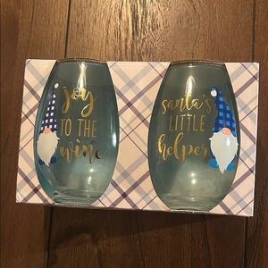NIB TMD Retail Gnome Stemless Wine Glasses